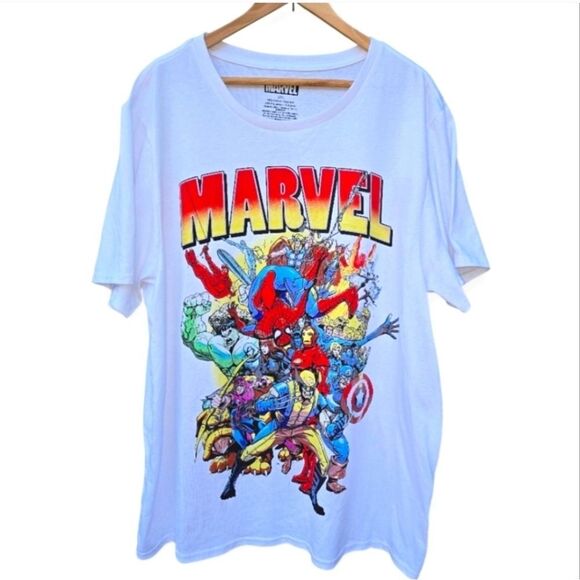 Marvel White T-Shirt with Colorful Superhero Print - Picture 5 of 6
